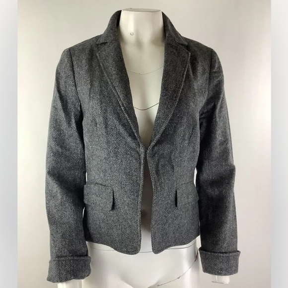 J Crew Sz 10 100% Wool Cropped Blazer Gray Clasp Front Business Casual - Picture 1 of 6